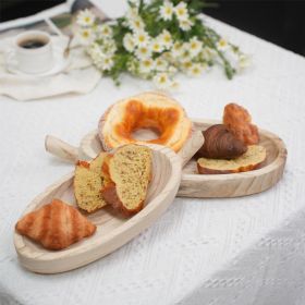 Set of 2 Handcrafted Natural Wood Leaf-Shaped Trays with Handles Set of 2 Handcrafted Natural Wood Leaf-Shaped Trays with Handles